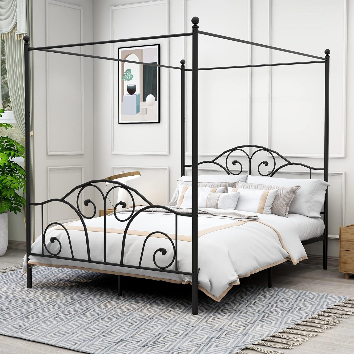 Canopy Bed Frame Metal Queen - Letto a baldacchino in metallo misura