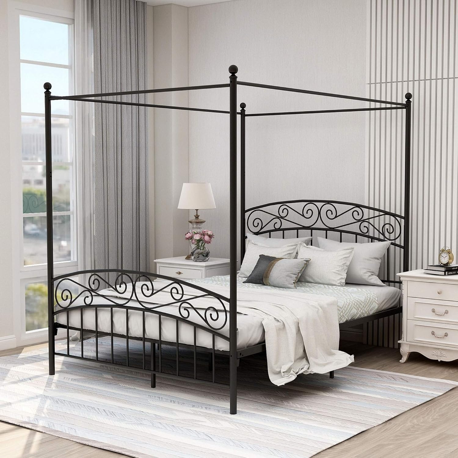 Canopy Bed Frame Metal Queen - Letto a baldacchino in metallo misura