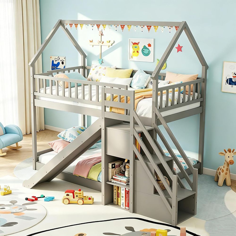 Bunk Bed With Stairs And Slide - Letto a Castello Singolo con Scivolo