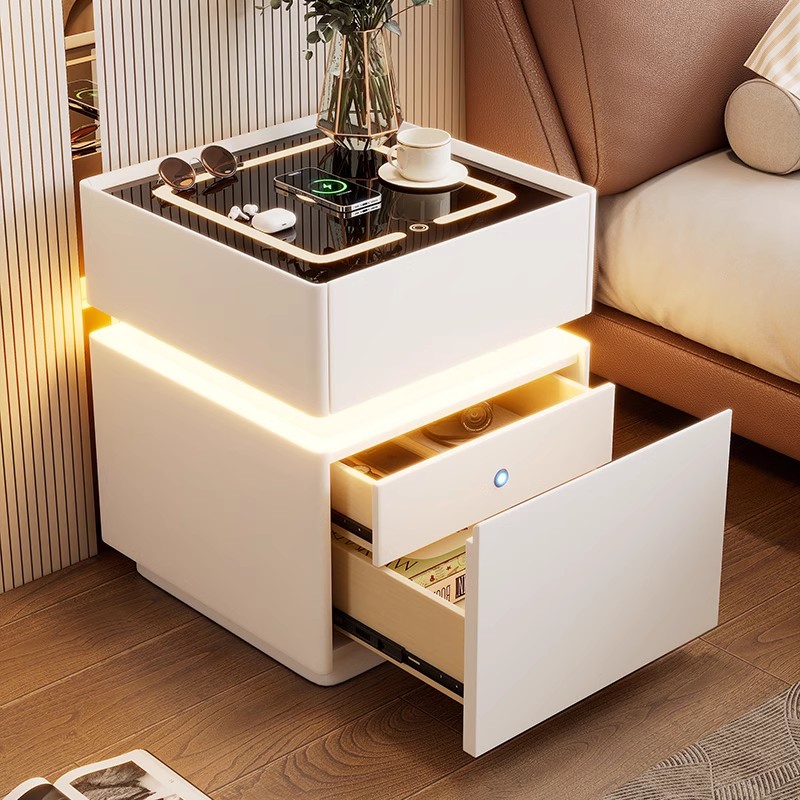 Solid Wood Nightstand 2 Drawers - Comodino intelligente con sensore di luce
