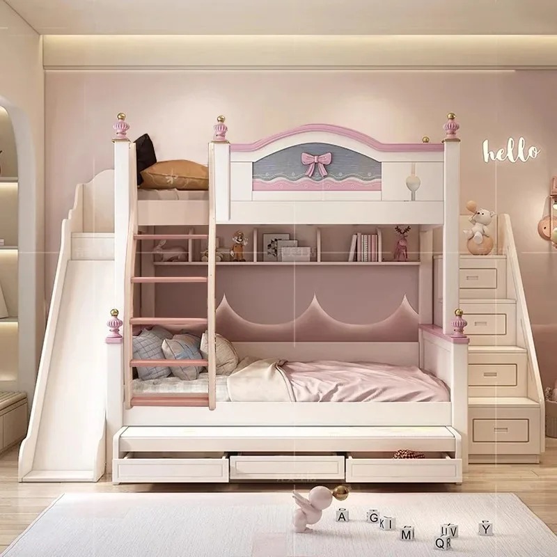 Bunk Bed With Stairs And Slide - Letto a castello in legno massello