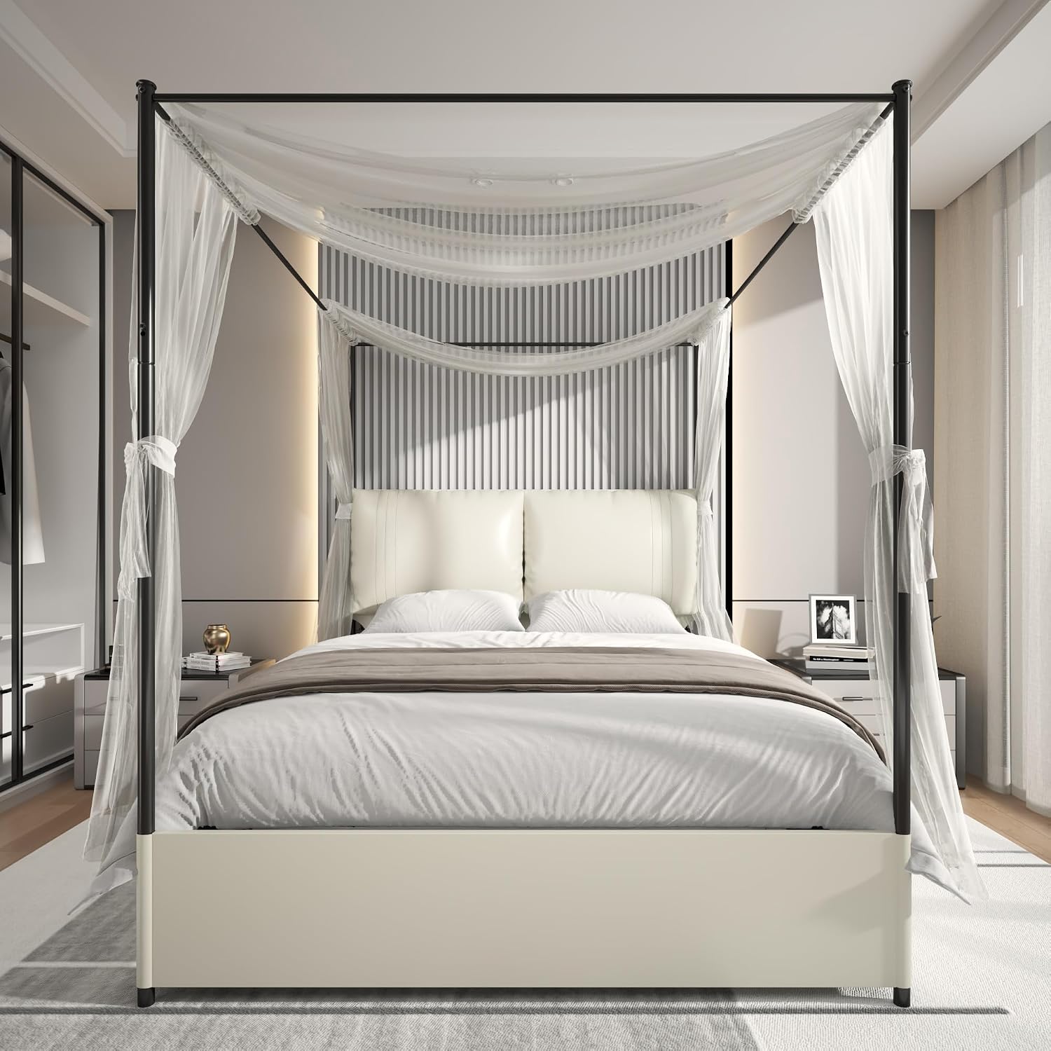 Canopy Bed Frame Metal Queen - Letto a baldacchino Queen con testiera