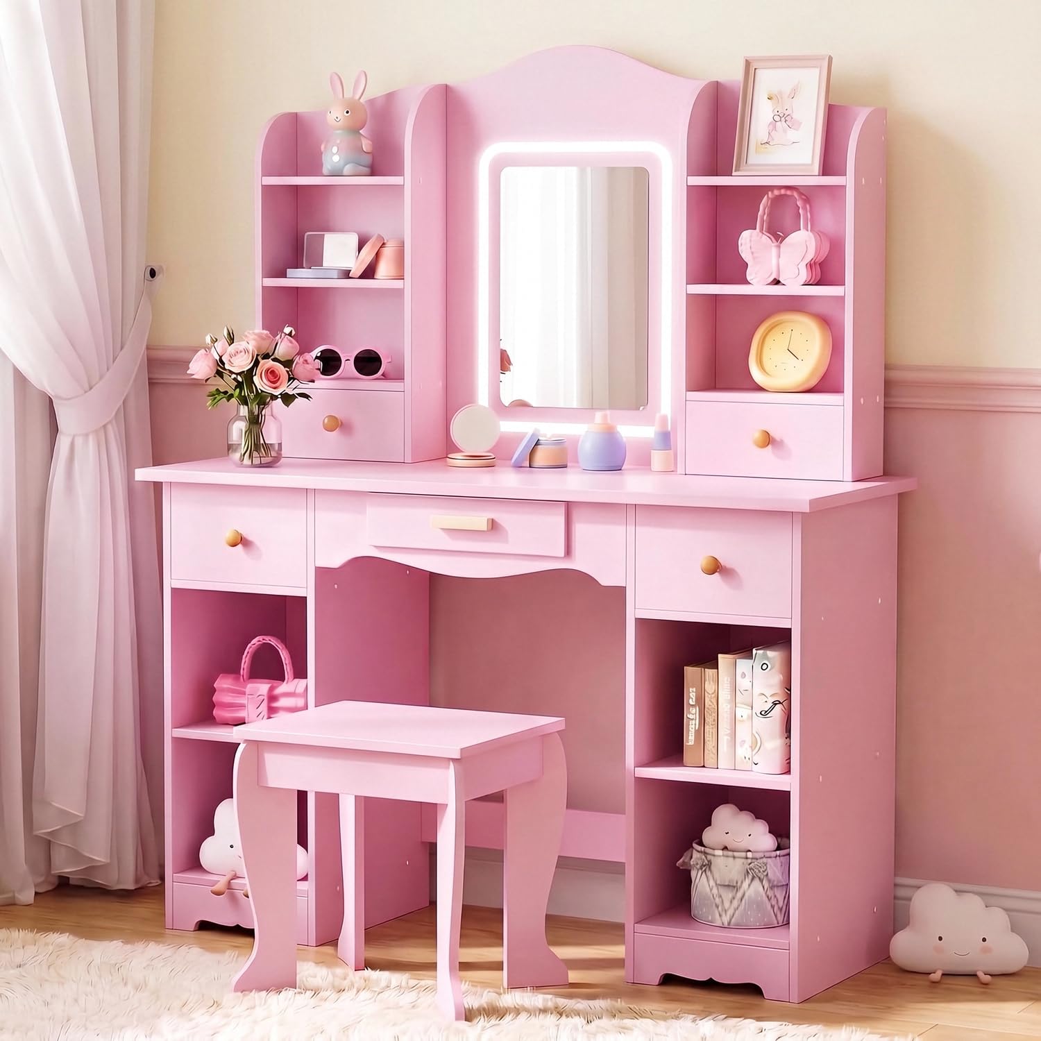 Dressing Table Vanity With Lighted Mirror - Toeletta per Bambini con Luci a