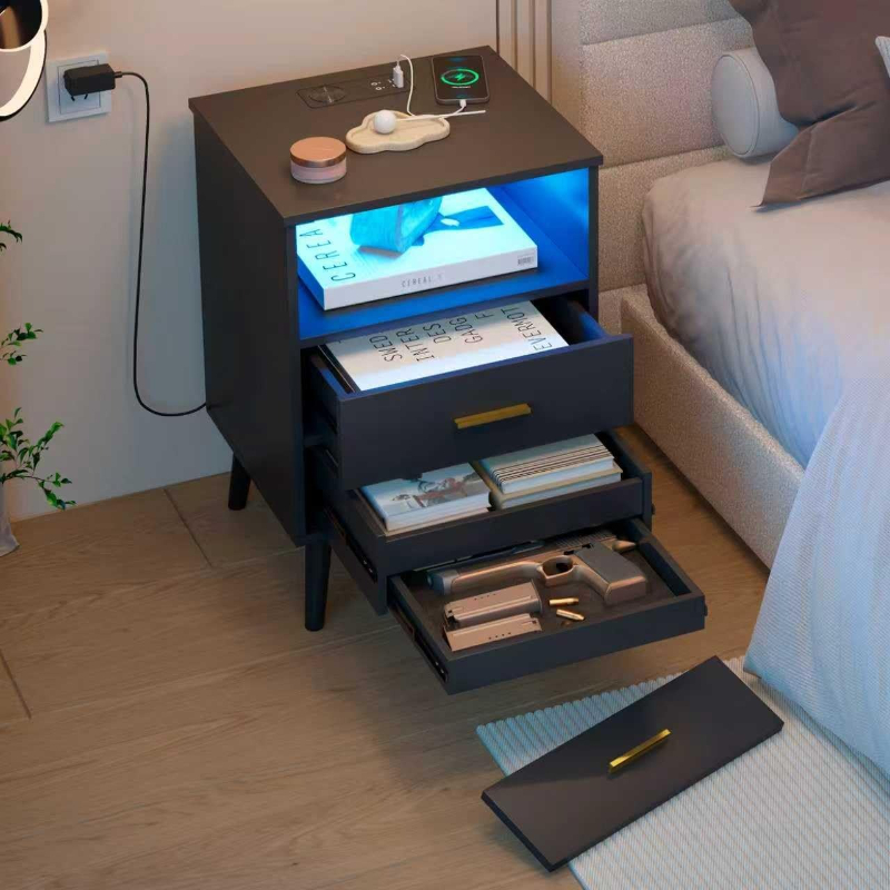 Solid Wood Nightstand 2 Drawers - Comodino con cassetto Ricarica Comodino con