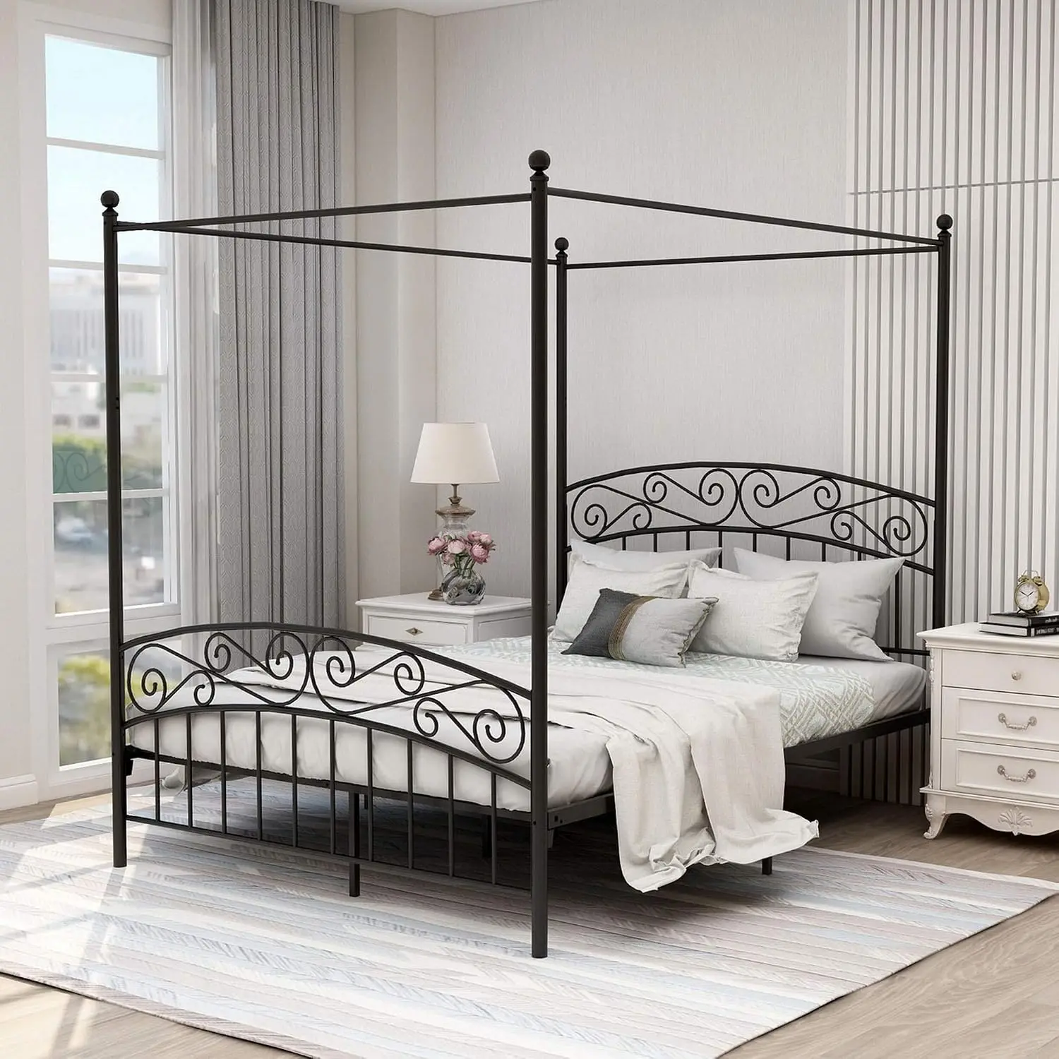 Canopy Bed Frame Metal Queen - Letto a baldacchino matrimoniale con struttura
