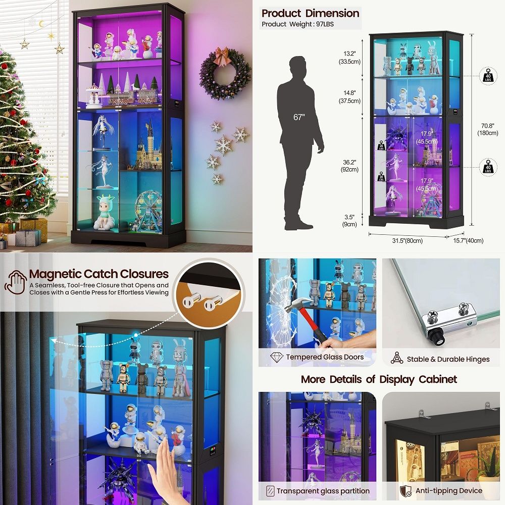 Storage - Vetrina Angolare Illuminata con Ripiani Curvi