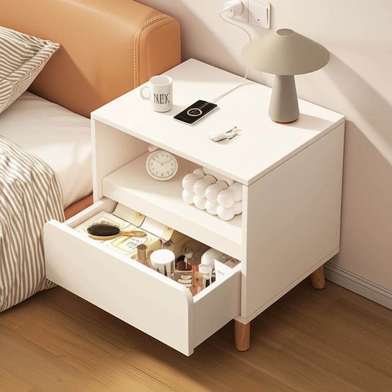 Solid Wood Nightstand 2 Drawers - Comodino bianco con cassetti, mobile contenitore,
