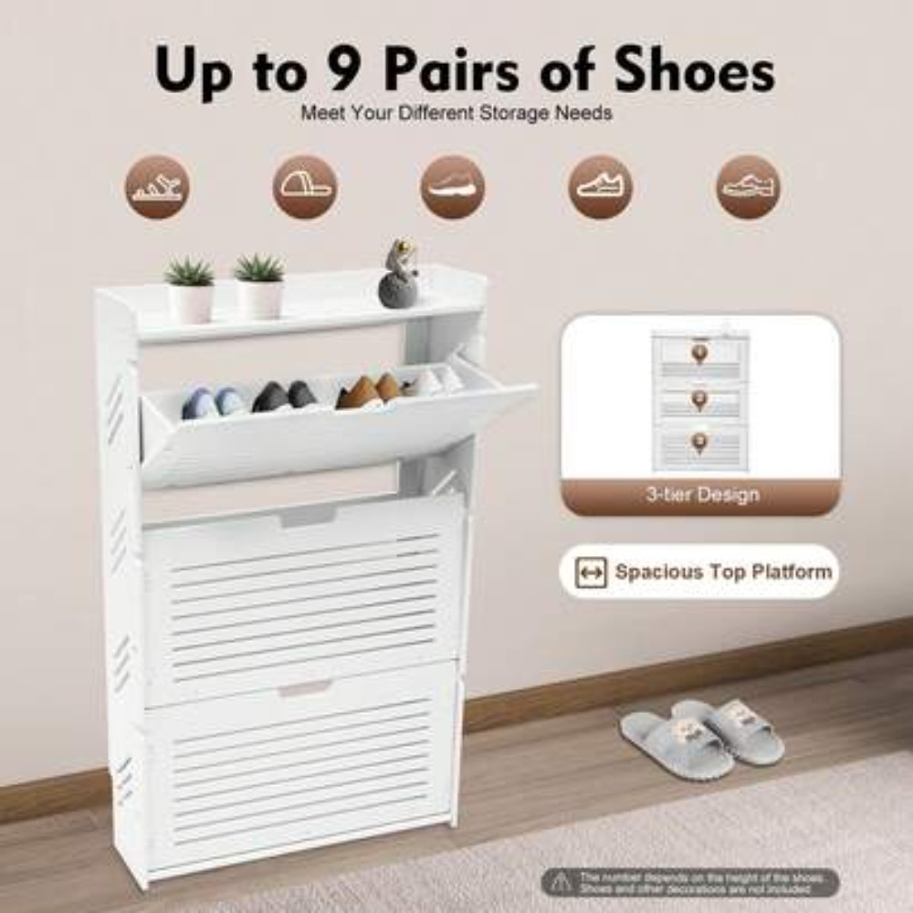Shoe Rack Cabinet Narrow Entryway - Mobiletto Moderno per Scarpe a 3
