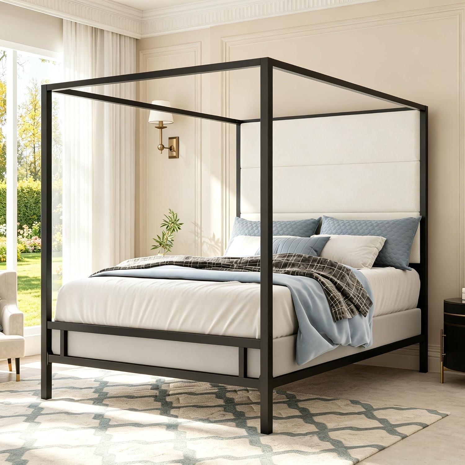 Canopy Bed Frame Metal Queen - Letto a baldacchino matrimoniale alto in