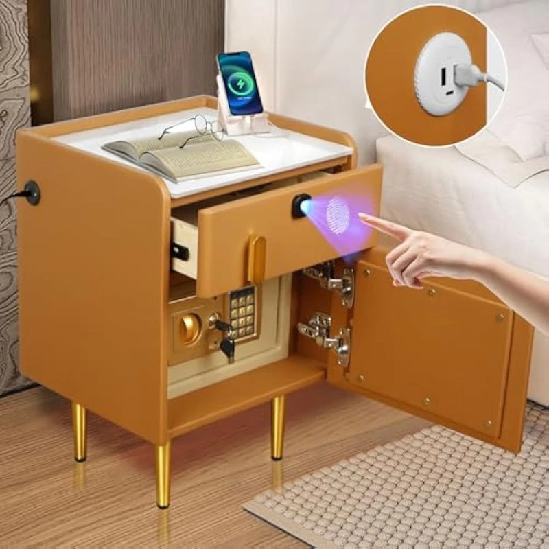 Solid Wood Nightstand 2 Drawers - Comodino Intelligente con Cassaforte Nascosta e