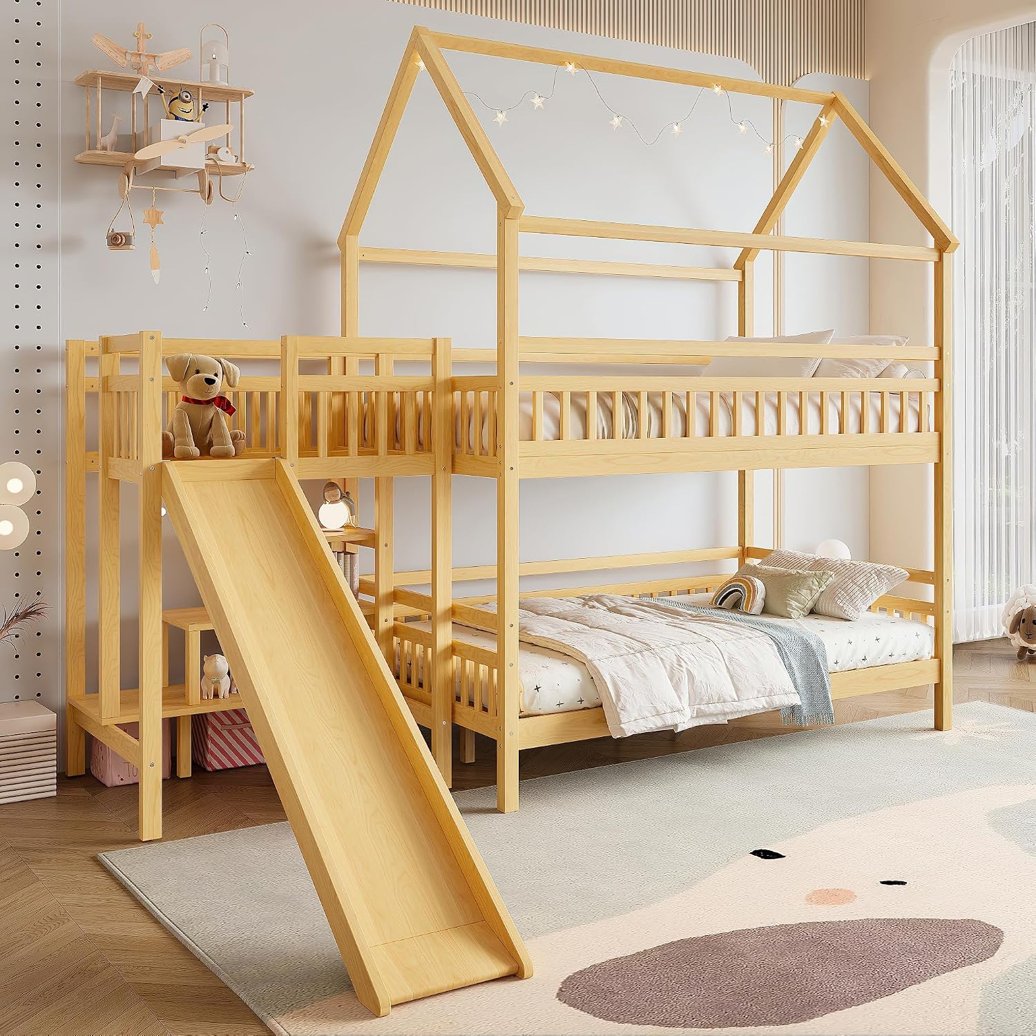Bunk Bed With Stairs And Slide - Letto a castello matrimoniale con tetto