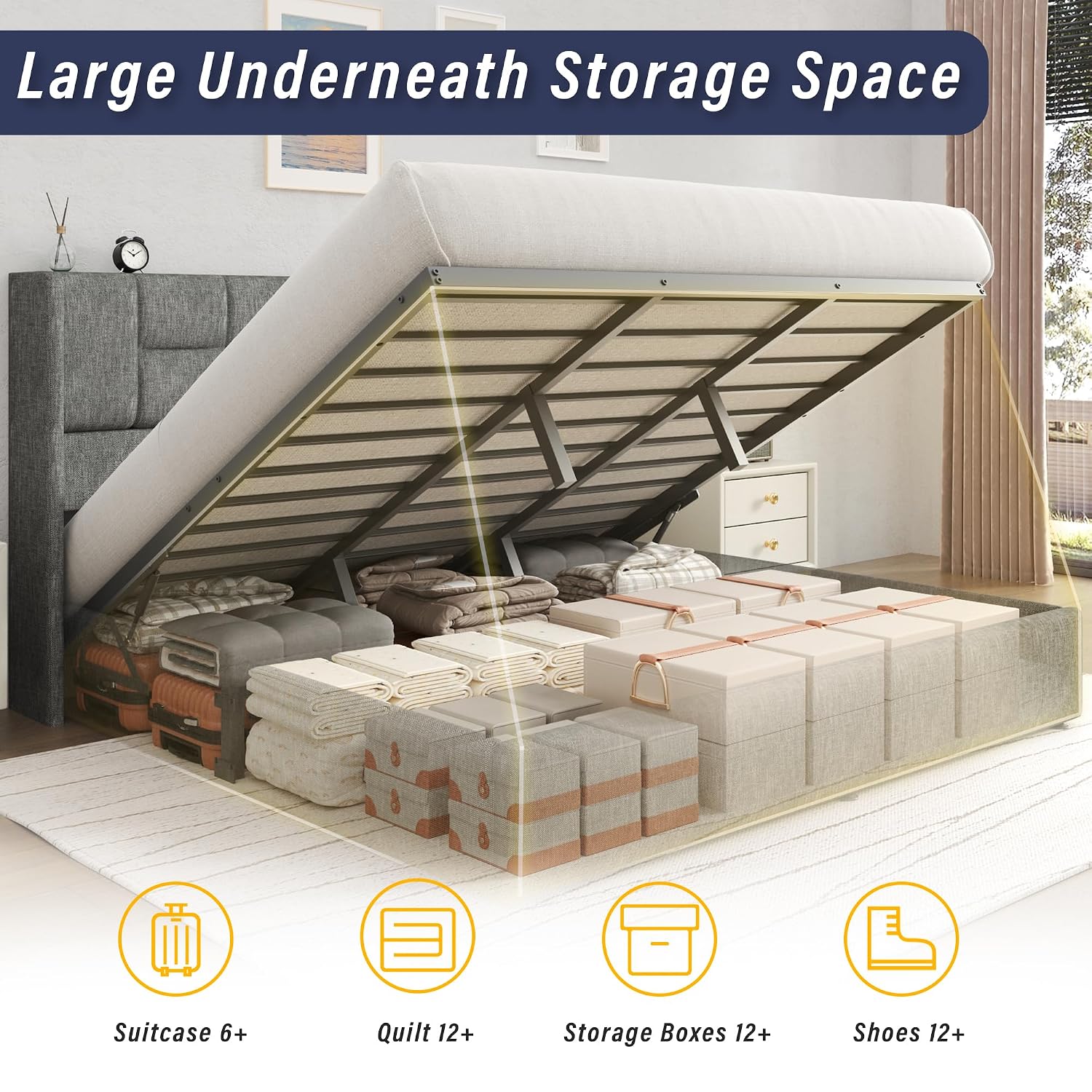 Letto matrimoniale imbottito c - Gas Lift Storage Bed Hydraulic recensione e prezzo