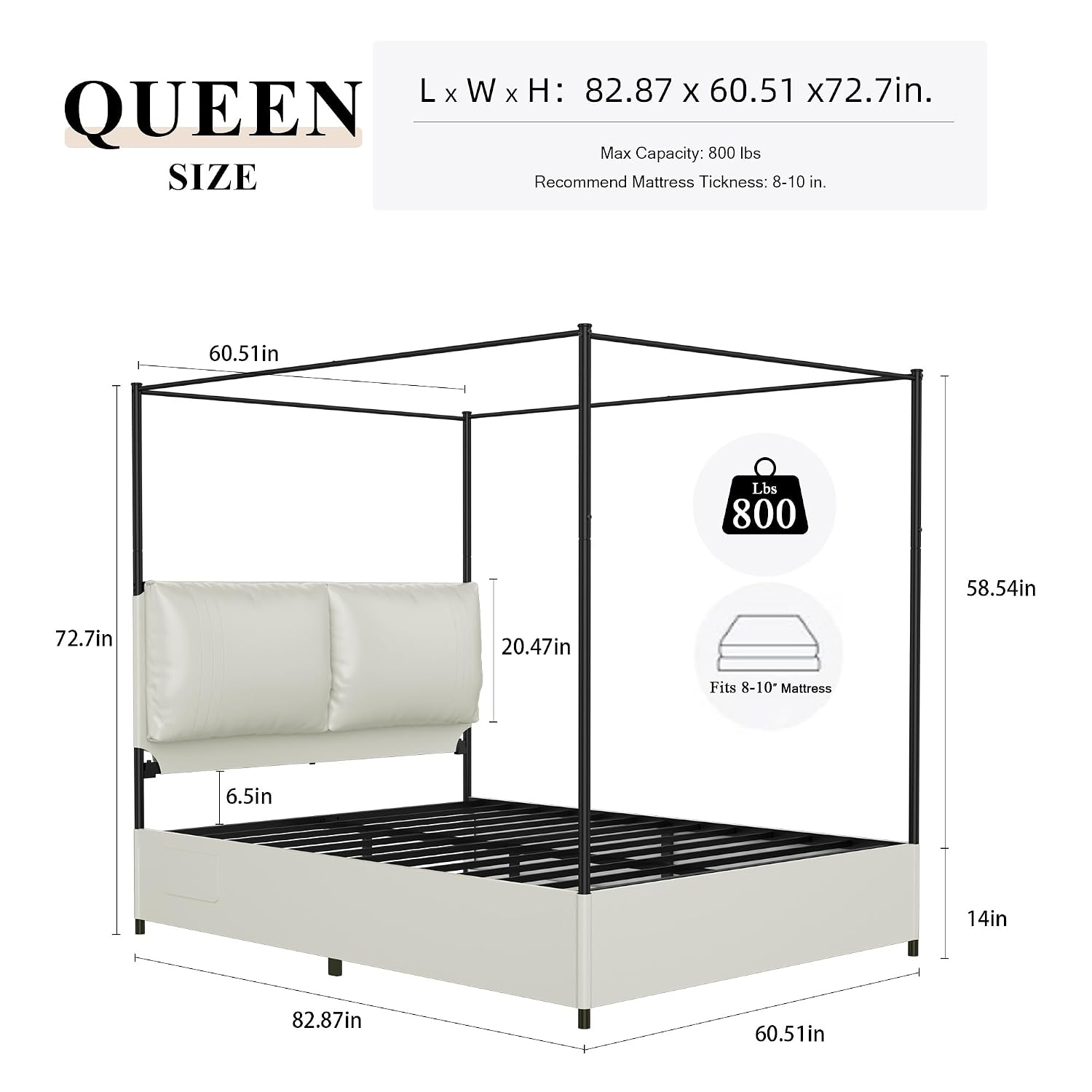 Letto a baldacchino Queen con  - Canopy Bed Frame Metal Queen recensione e prezzo