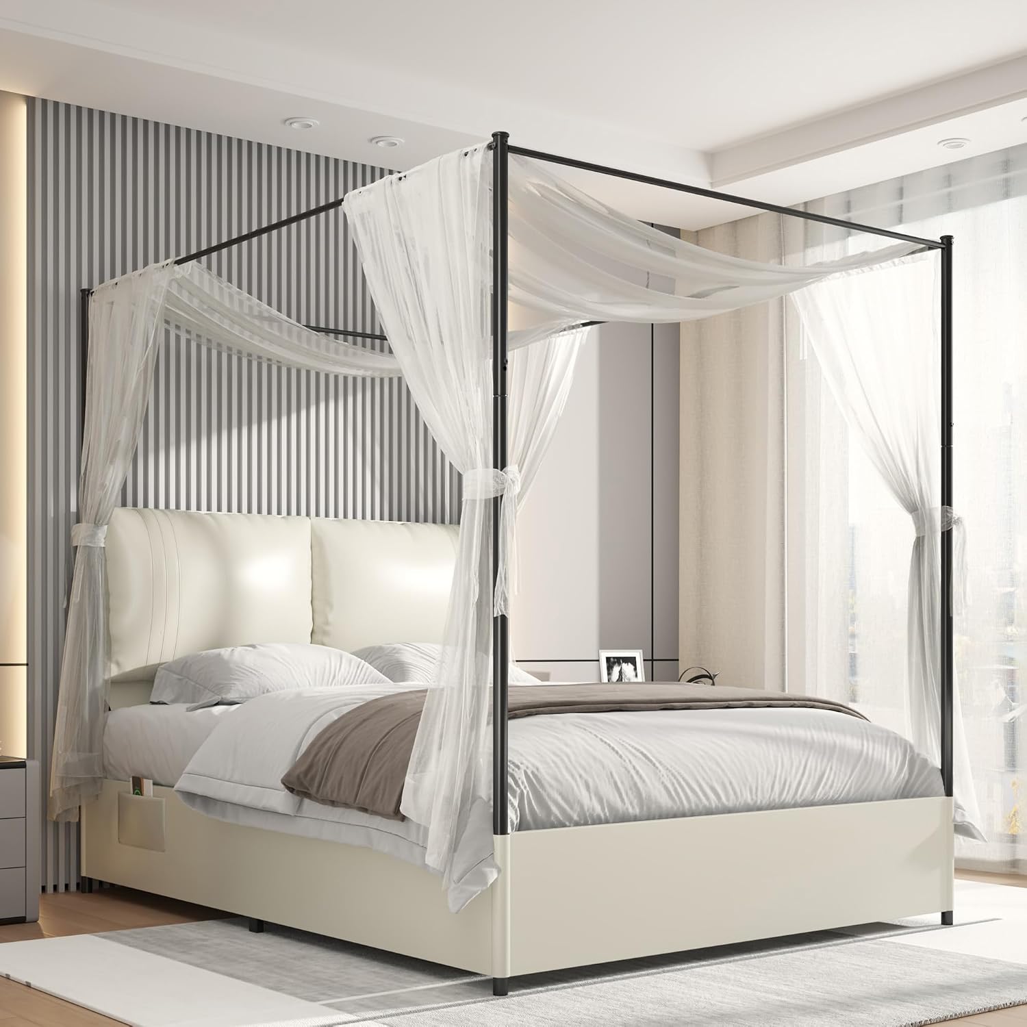 Letto a baldacchino Queen con  - Canopy Bed Frame Metal Queen recensione e prezzo