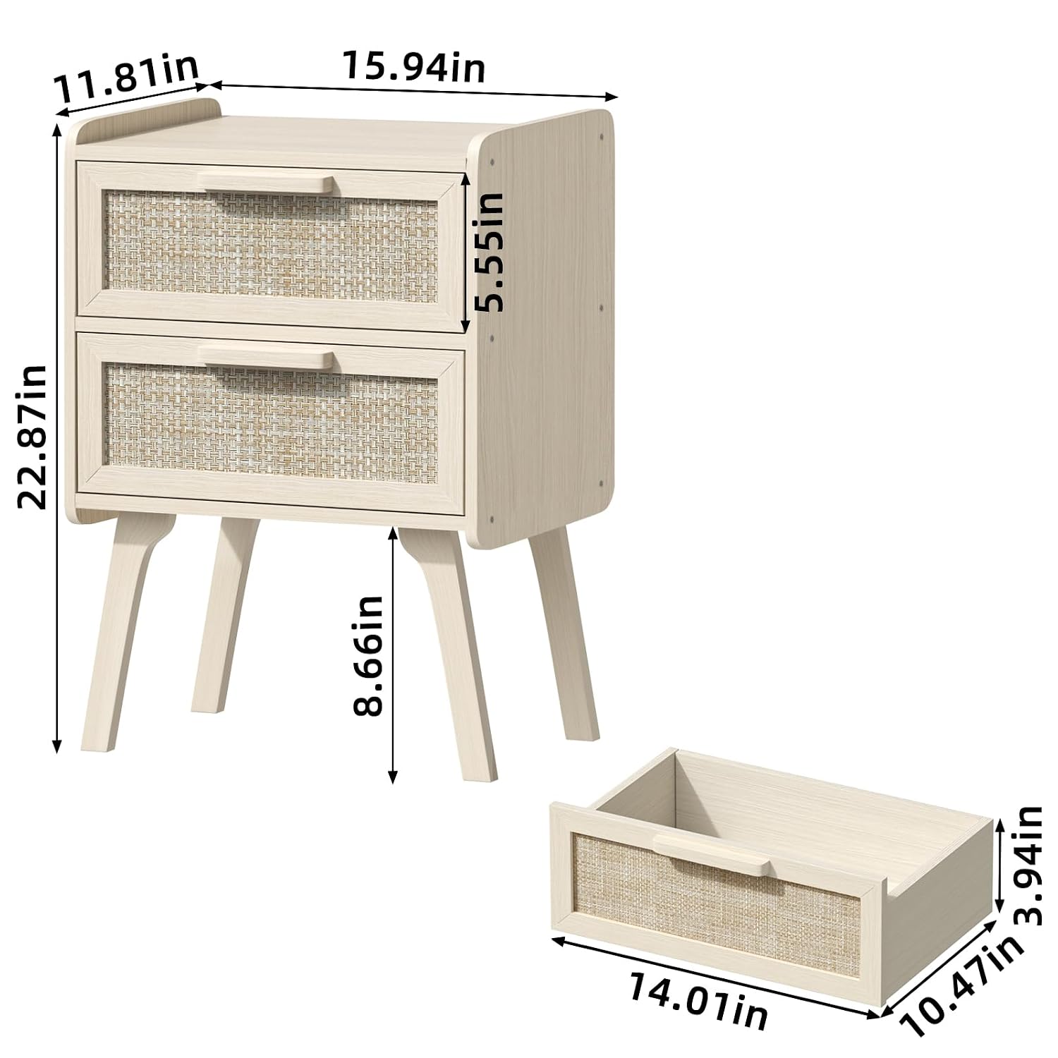 Set di 2 Comodini in Rattan, T - Solid Wood Nightstand 2 Drawers recensione e prezzo