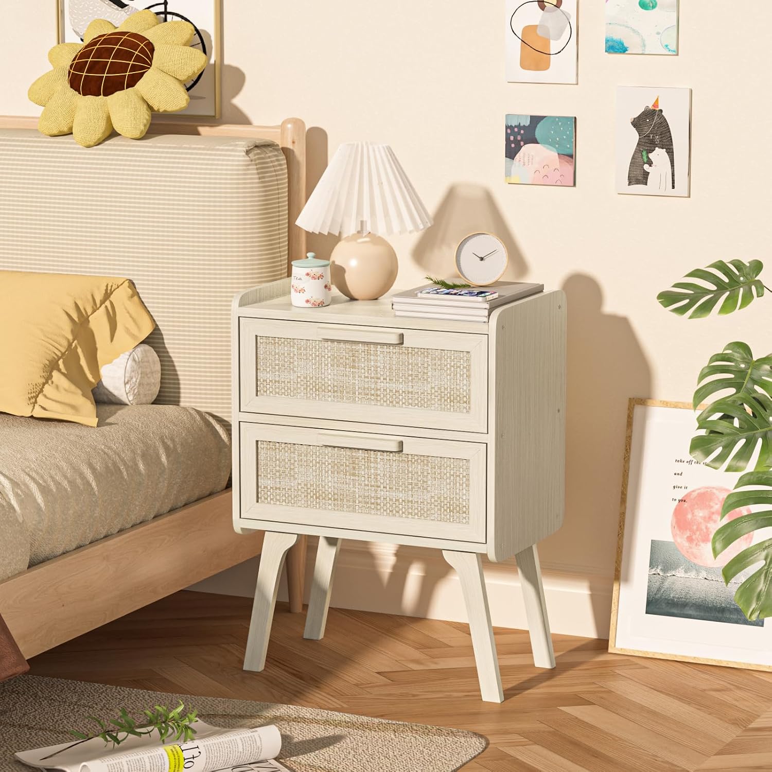 Set di 2 Comodini in Rattan, T - Solid Wood Nightstand 2 Drawers recensione e prezzo