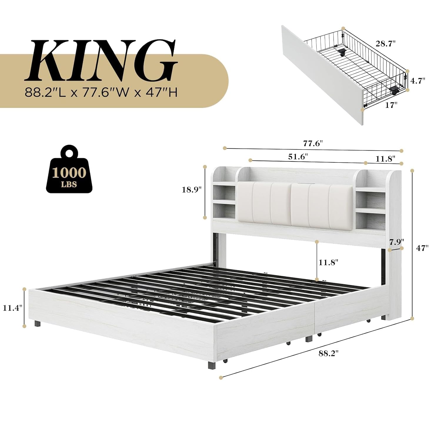 Letto matrimoniale imbottito c - King Size Bed Frame With Storage Drawers recensione e prezzo
