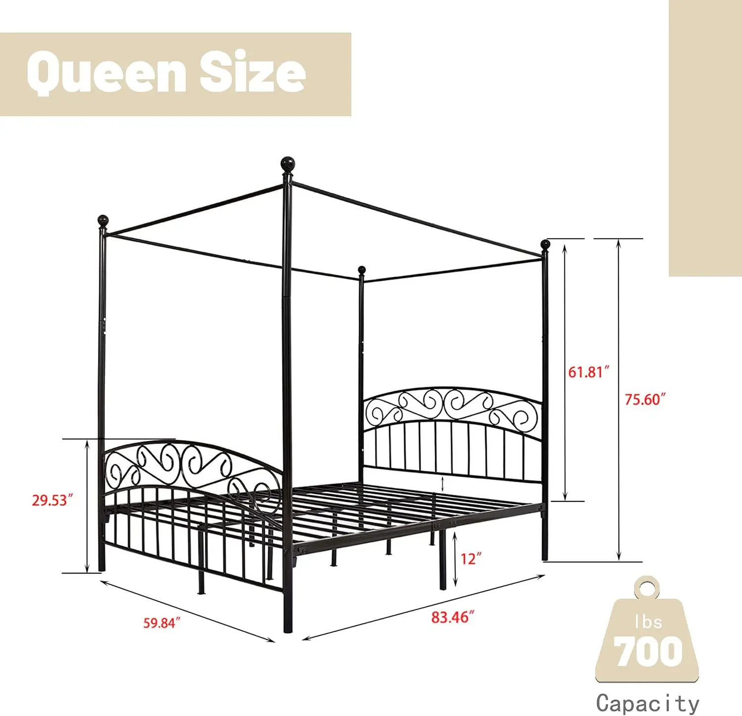 Letto a baldacchino matrimonia - Canopy Bed Frame Metal Queen recensione e prezzo