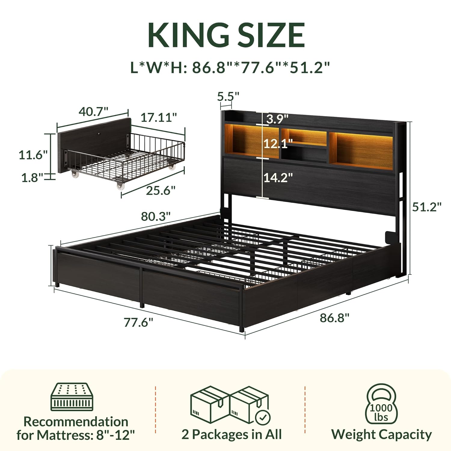 Letto King Size con 6 Cassetti - King Size Bed Frame With Storage Drawers recensione e prezzo