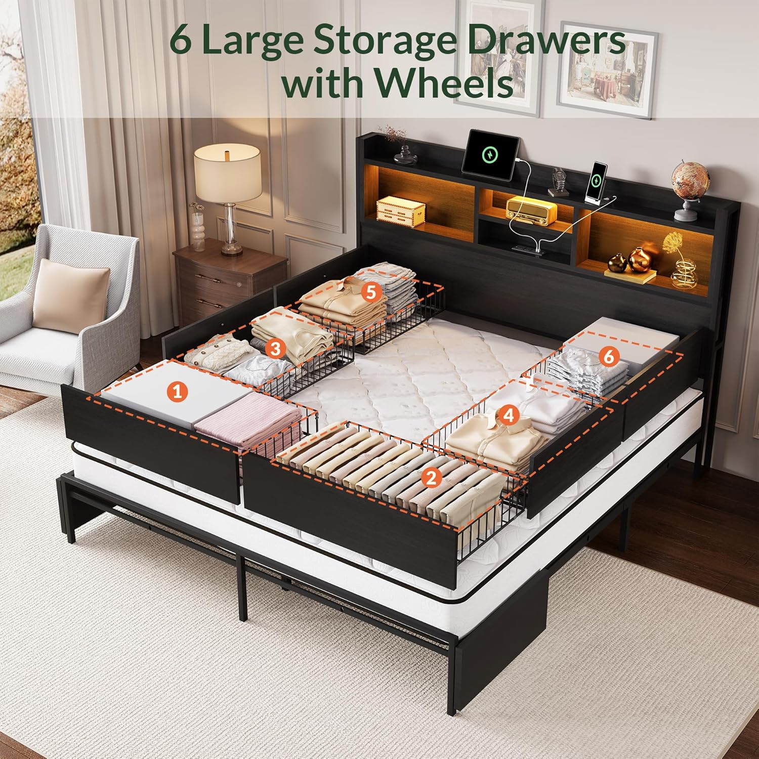Letto King Size con 6 Cassetti - King Size Bed Frame With Storage Drawers recensione e prezzo