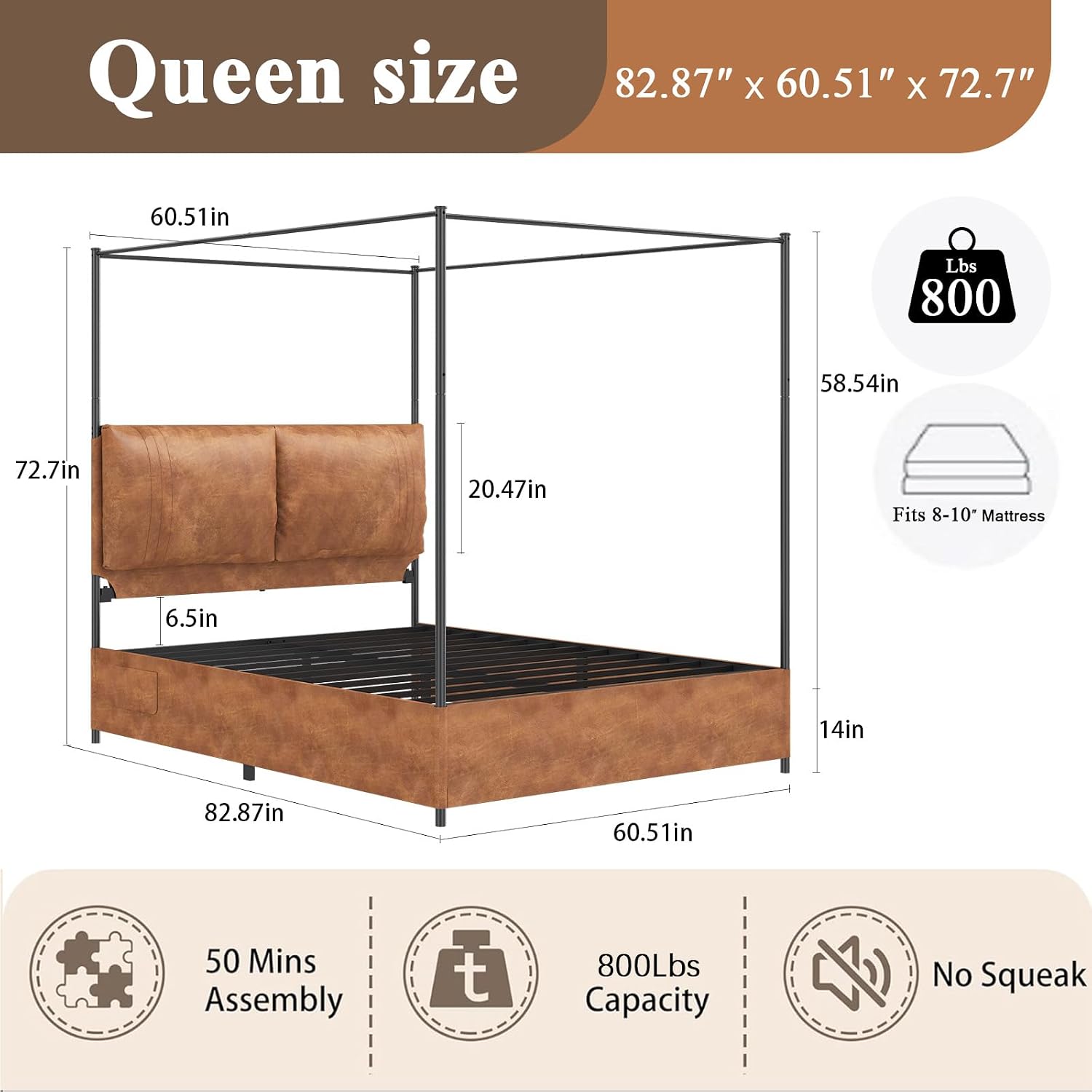 Letto a baldacchino Queen con  - Canopy Bed Frame Metal Queen recensione e prezzo
