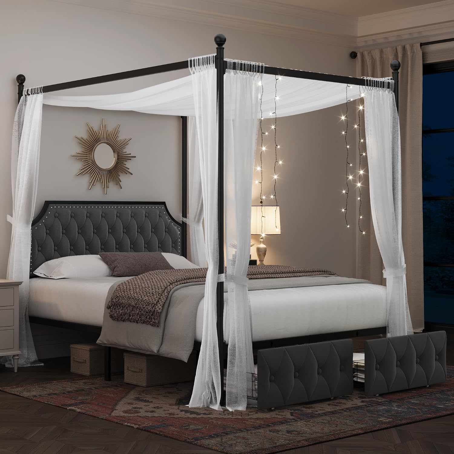 Letto a baldacchino Queen con  - Canopy Bed Frame Metal Queen recensione e prezzo