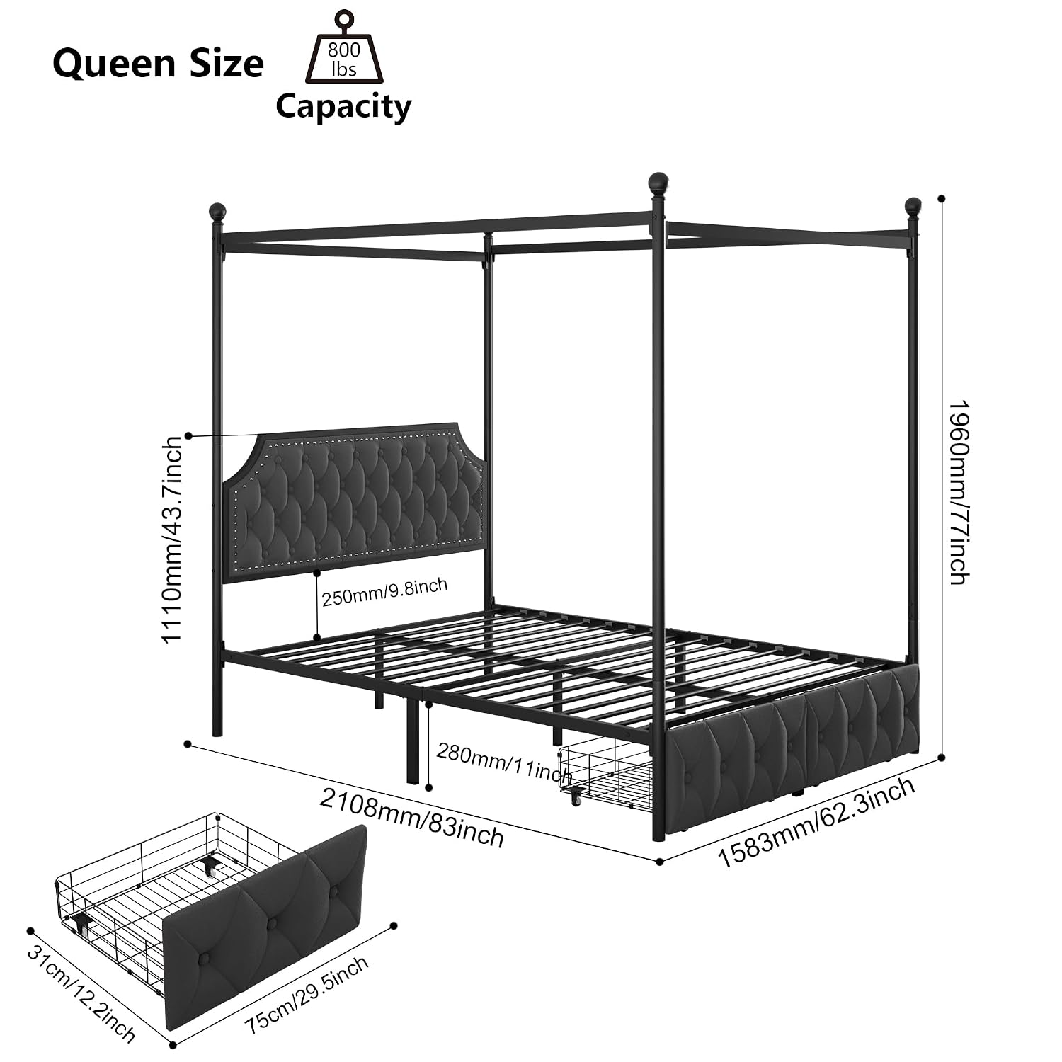 Letto a baldacchino Queen con  - Canopy Bed Frame Metal Queen recensione e prezzo