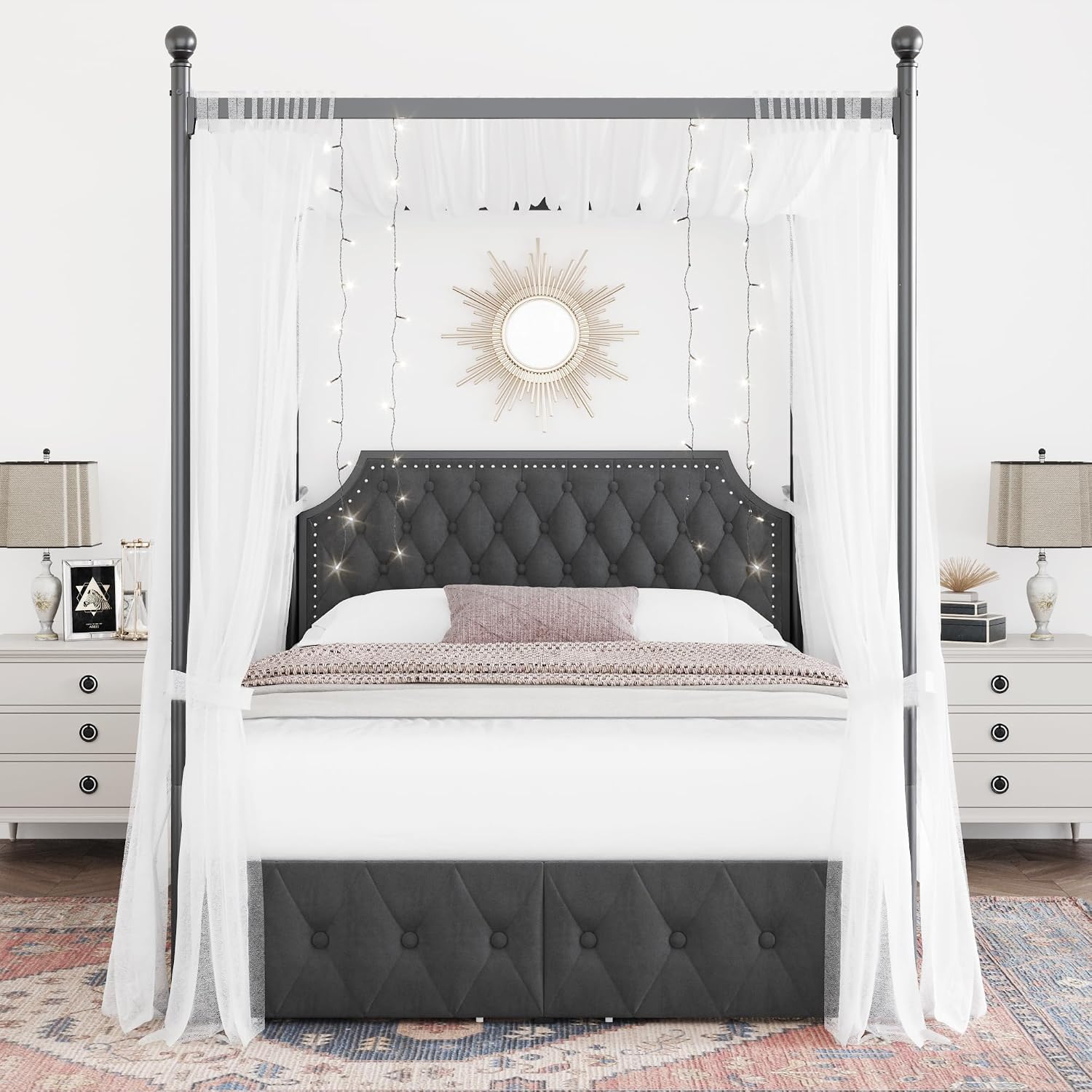 Letto a baldacchino Queen con  - Canopy Bed Frame Metal Queen recensione e prezzo