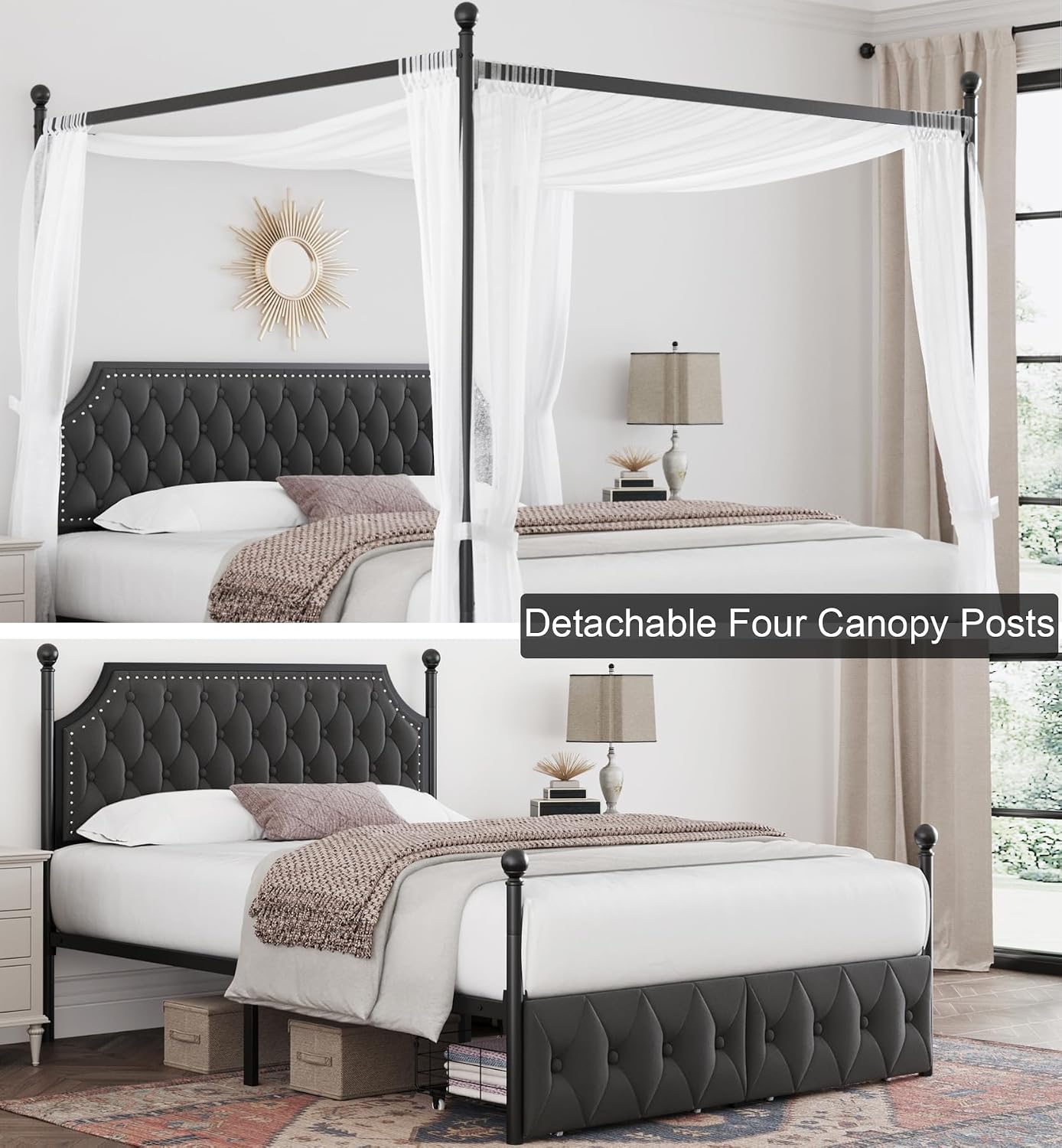 Letto a baldacchino Queen con  - Canopy Bed Frame Metal Queen recensione e prezzo