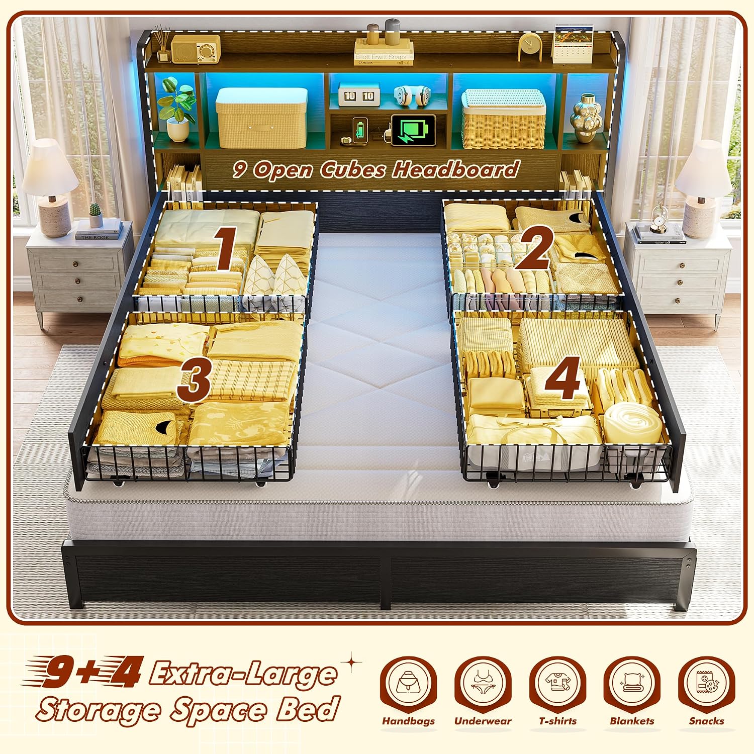 Letto matrimoniale con testier - King Size Bed Frame With Storage Drawers recensione e prezzo