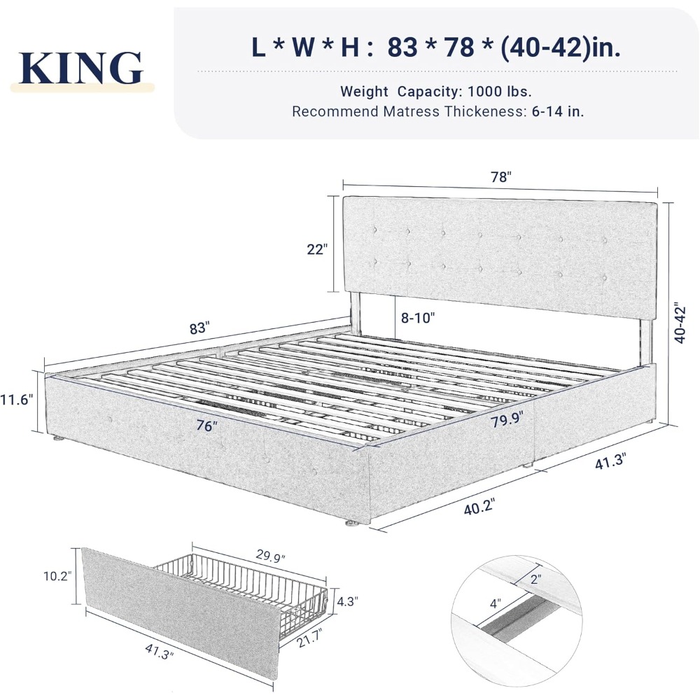 Letto matrimoniale king size c - King Size Bed Frame With Storage Drawers recensione e prezzo