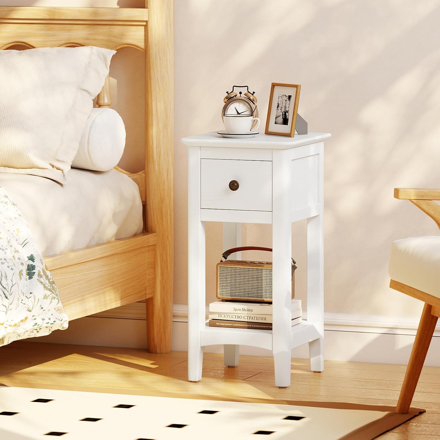 Set di 2 Tavolini Stretti con  - Solid Wood Nightstand 2 Drawers recensione e prezzo