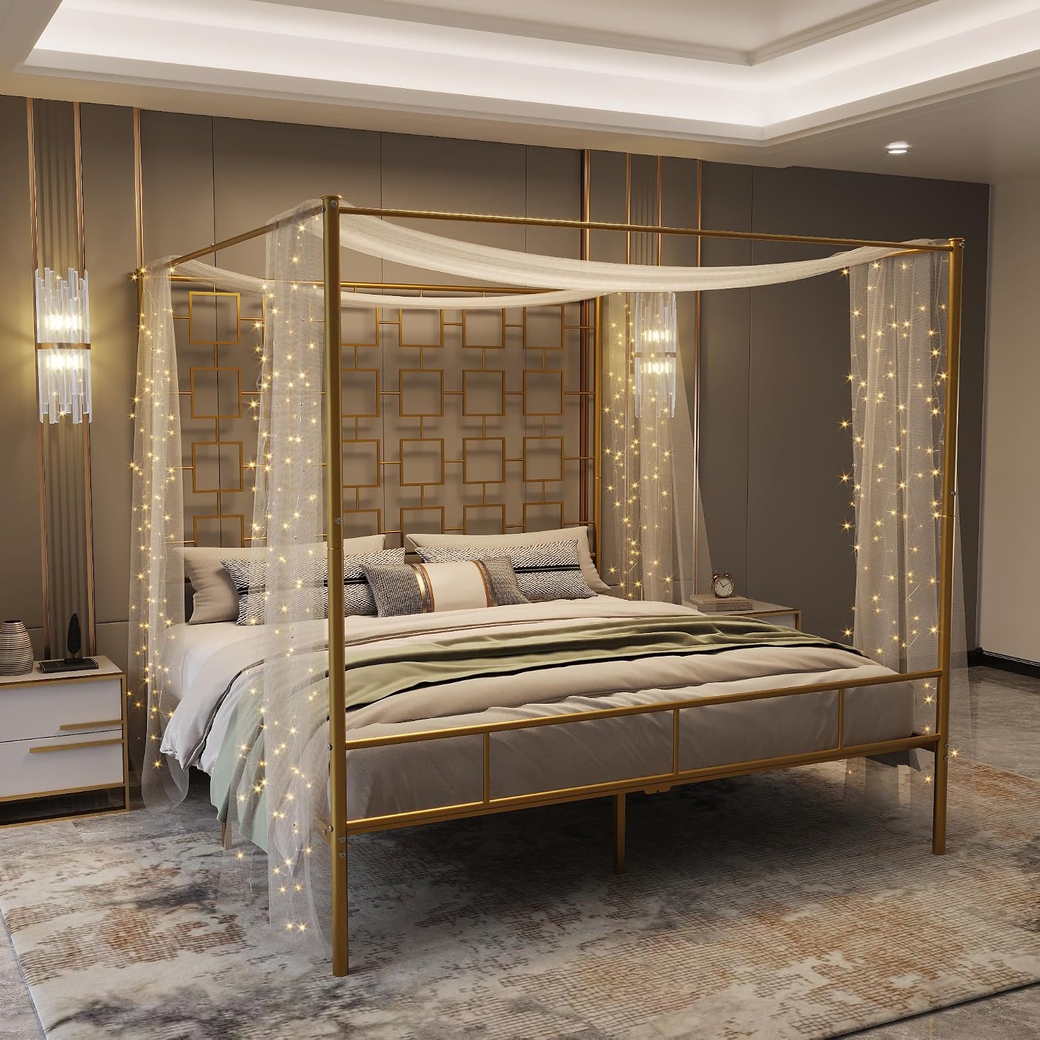 Letto a baldacchino matrimonia - Canopy Bed Frame Metal Queen recensione e prezzo